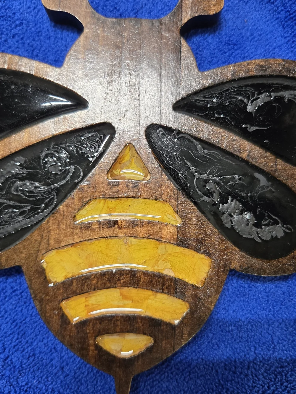 Handcrafted Bee Wall Art - Black and Amber Accent Yellow Dried Flowers